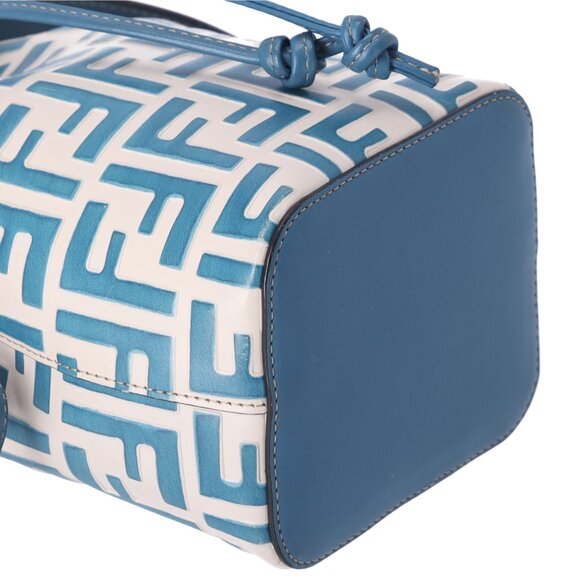 FENDI Mini Mon Tresor Zucca FF Shoulder Bag 8BS010 Cream Blue Leather - Picture 7 of 10